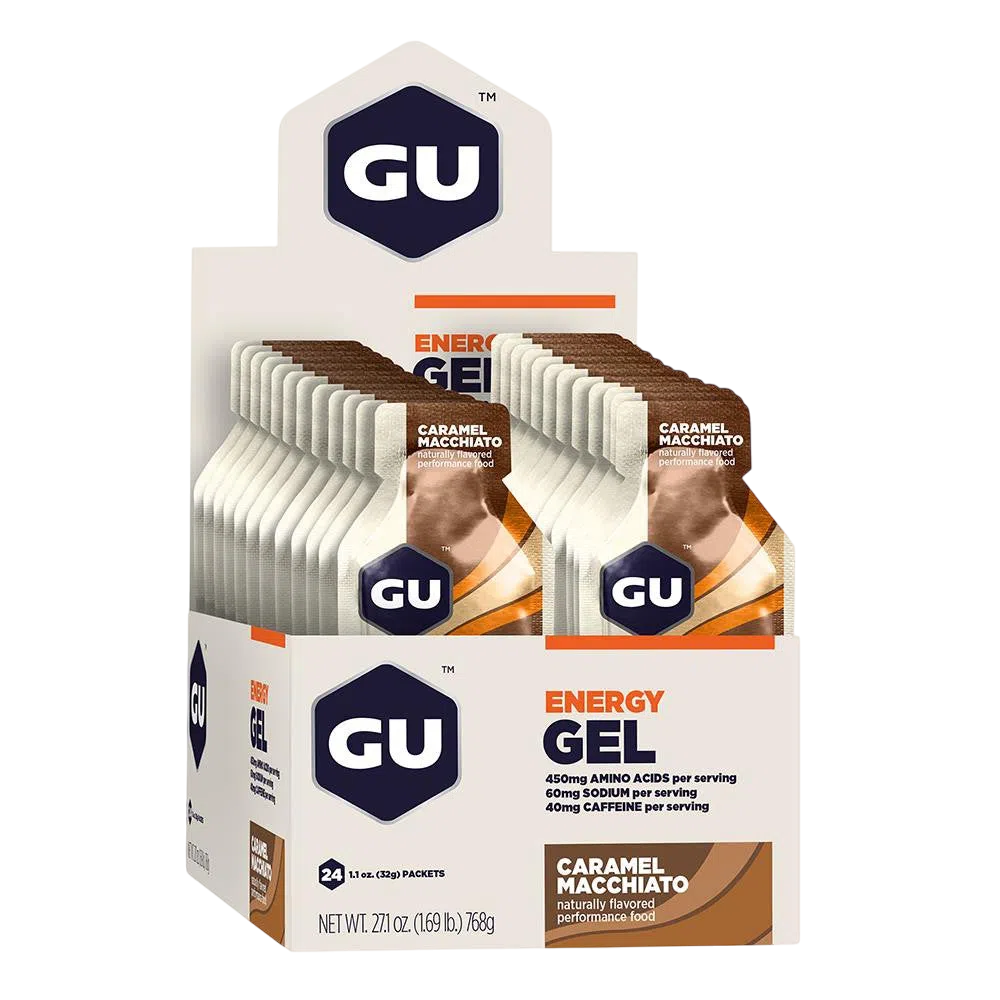 GU Gel Energía, Caramel Machiatto (40 mg Cafeína) 768g (24 gels 32g) – GU Energy-Wellu